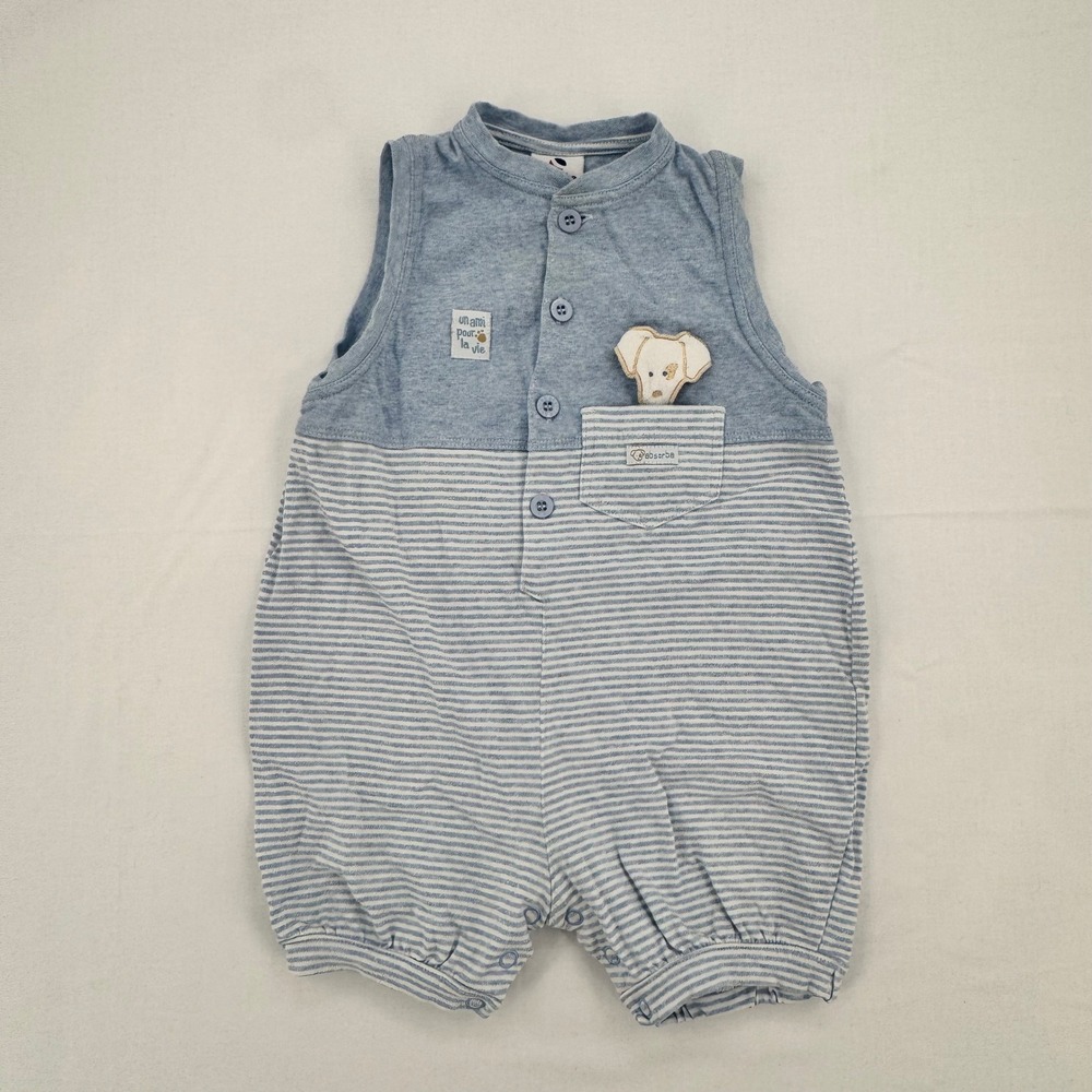Vintage Absorba Baby 100% Cotton Striped Sleeveless Romper Size 24M Dog Pocket